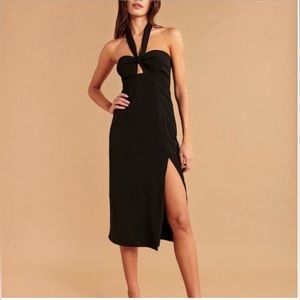 Abercrombie & Fitch Knot-Front Cut Out Halter Midi Dress, Black, Size M